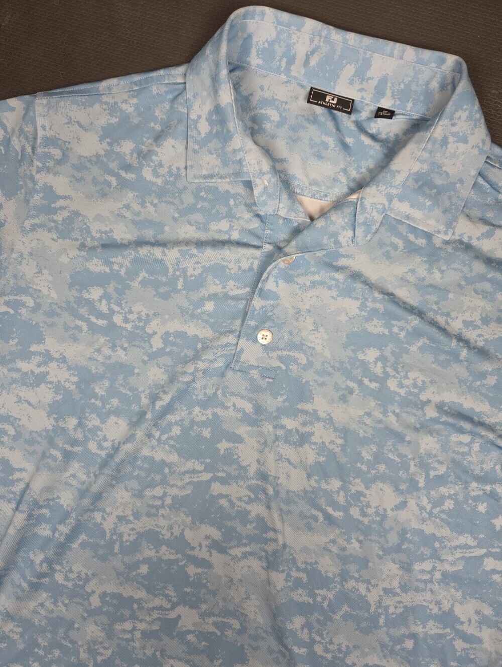 FootJoy Golf Polo Shirt Mens Medium Blue Cloud Camo Athletic Fit Short Sleeve FJ